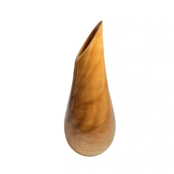 Roro Handcarved Glossy Natural Mango Wood Teardrop Carafe Shaped Vase 12” - Picture 2 of 7